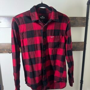 Hollister Men's Bold Red and Black Checkered Shirt